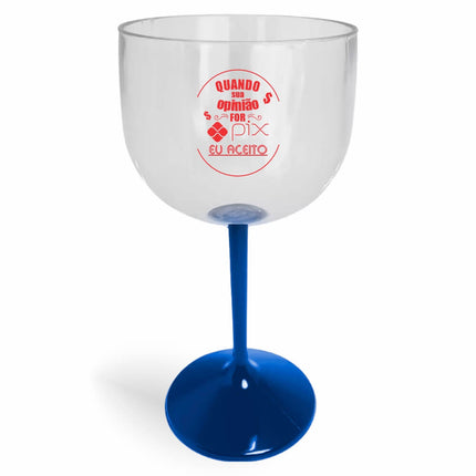 Taça De Gin 580Ml Impressão  Cristal Com Haste Colorida Azul  1X0
