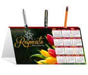 Calendário De Mesa Porta Canetas Horizontal Couchê 300G Lam Fosca Frente E Verniz Localizado Frente  4X0