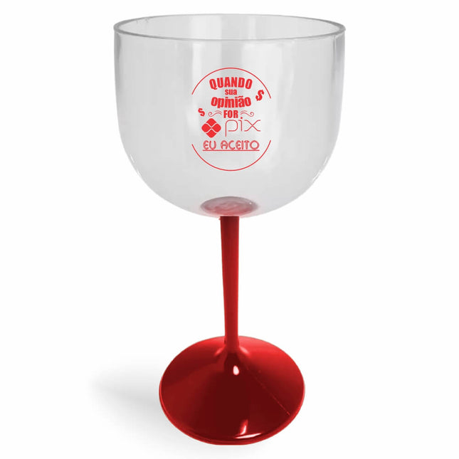 Taça De Gin 580Ml Impressão  Cristal Com Haste Colorida Vermelha  1X0