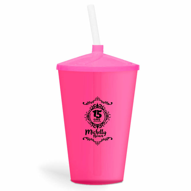 Copo Twister Com Canudo 600Ml  Transparente Rosa  1X0