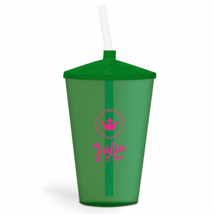 Copo Twister Com Canudo 600Ml  Transparente Verde  1X0