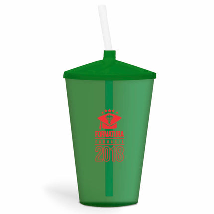 Copo Twister Com Canudo 600Ml  Transparente Verde  1X0