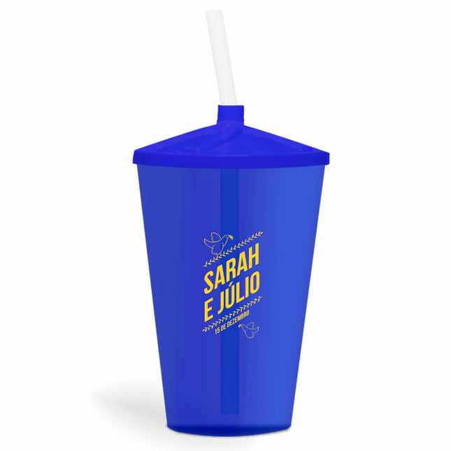 Copo Twister Com Canudo 600Ml  Transparente Azul  1X0