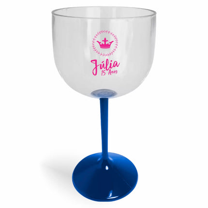 Taça De Gin 580Ml Impressão  Cristal Com Haste Colorida Azul  1X0
