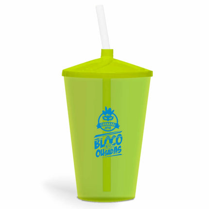 Copo Twister Com Canudo 600Ml Impressão 1 Cor Transparente Amarelo Neon  1X0