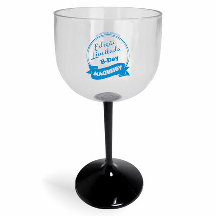 Taça De Gin 580Ml Impressão  Cristal Com Haste Colorida Preta  1X0