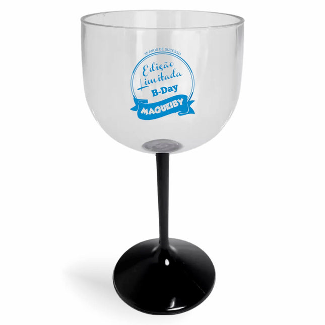 Taça De Gin 580Ml Impressão  Cristal Com Haste Colorida Preta  1X0