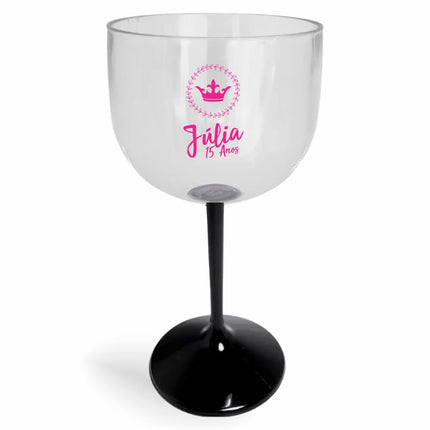 Taça De Gin 580Ml Impressão  Cristal Com Haste Colorida Preta  1X0