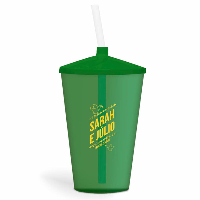Copo Twister Com Canudo 600Ml  Transparente Verde  1X0