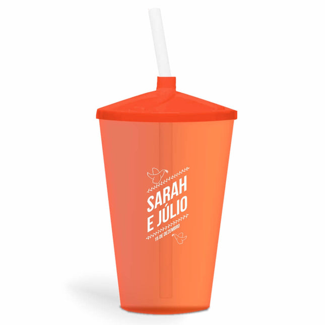 Copo Twister Com Canudo 600Ml  Transparente Laranja  1X0