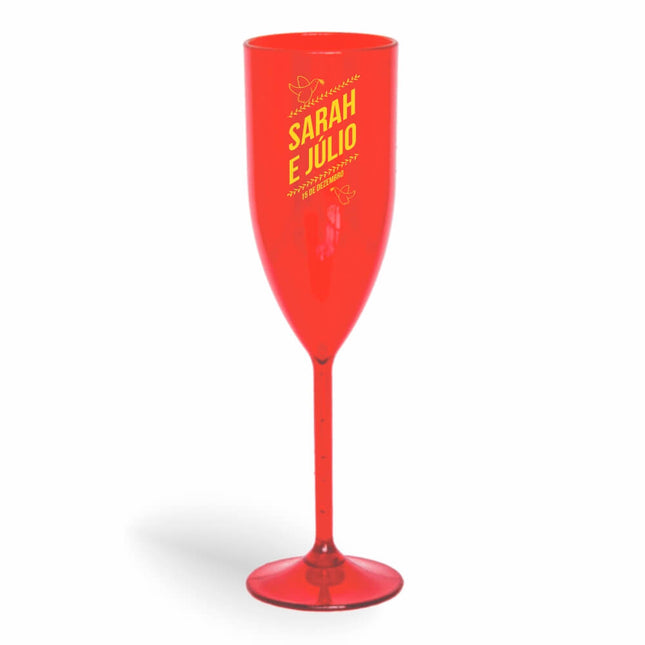 Taça De Champanhe 180Ml Impressão  Transparente Vermelha  1X0
