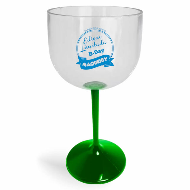 Taça De Gin 580Ml Impressão  Cristal Com Haste Colorida Verde  1X0