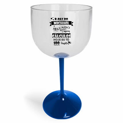 Taça De Gin 580Ml Impressão  Cristal Com Haste Colorida Azul  1X0