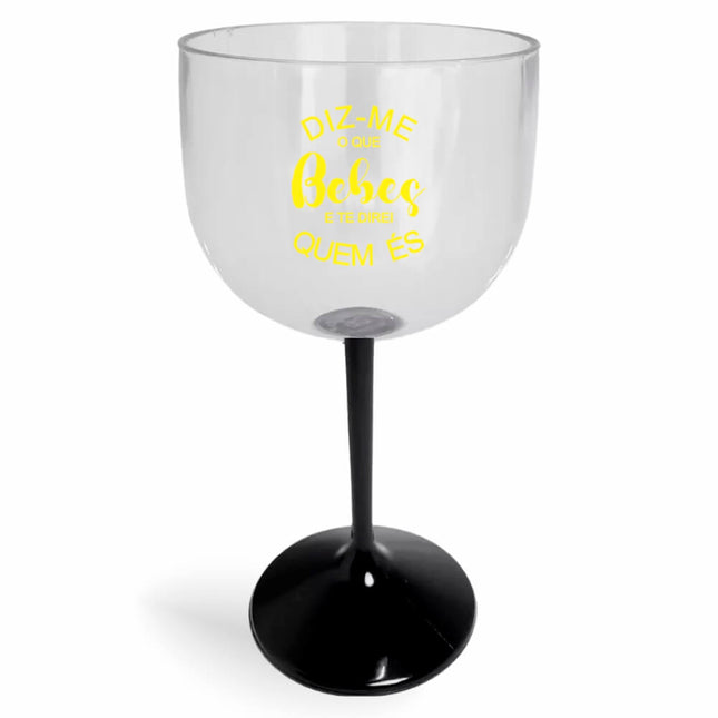 Taça De Gin 580Ml Impressão  Cristal Com Haste Colorida Preta  1X0