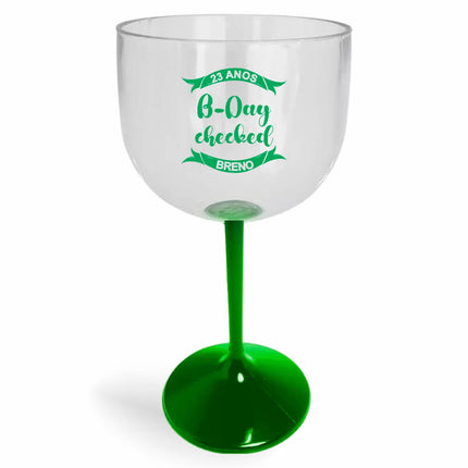 Taça De Gin 580Ml Impressão  Cristal Com Haste Colorida Verde  1X0