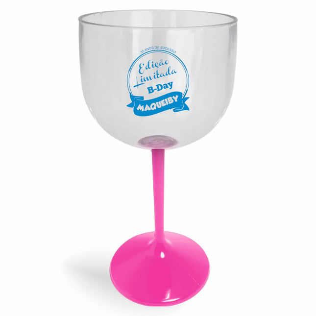 Taça De Gin 580Ml Impressão  Cristal Com Haste Colorida Rosa  1X0