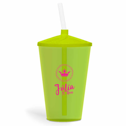 Copo Twister Com Canudo 600Ml Impressão 1 Cor Transparente Amarelo Neon  1X0