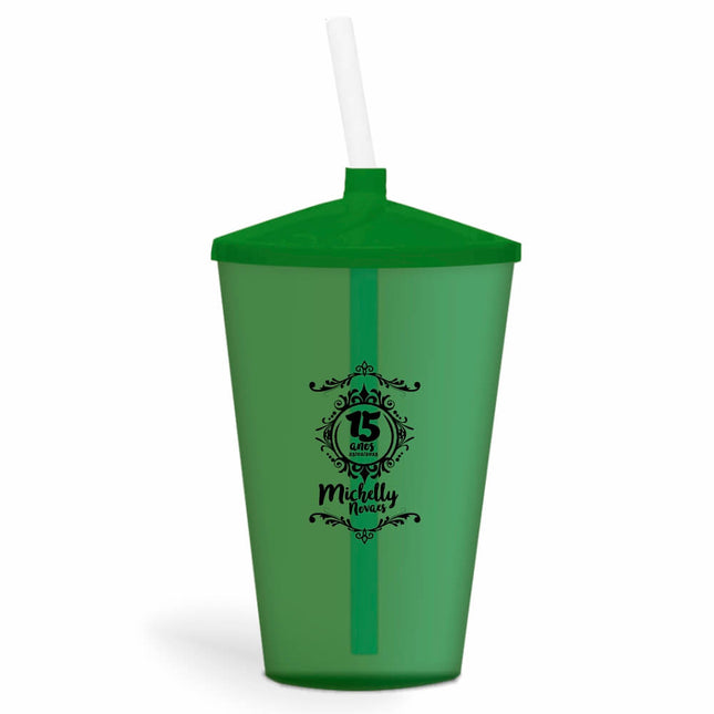Copo Twister Com Canudo 600Ml  Transparente Verde  1X0
