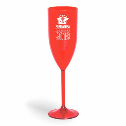 Taça De Champanhe 180Ml Impressão  Transparente Vermelha  1X0