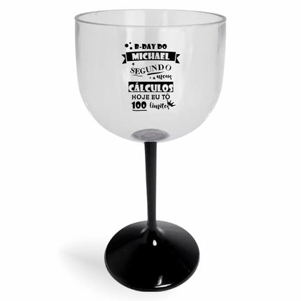 Taça De Gin 580Ml Impressão  Cristal Com Haste Colorida Preta  1X0