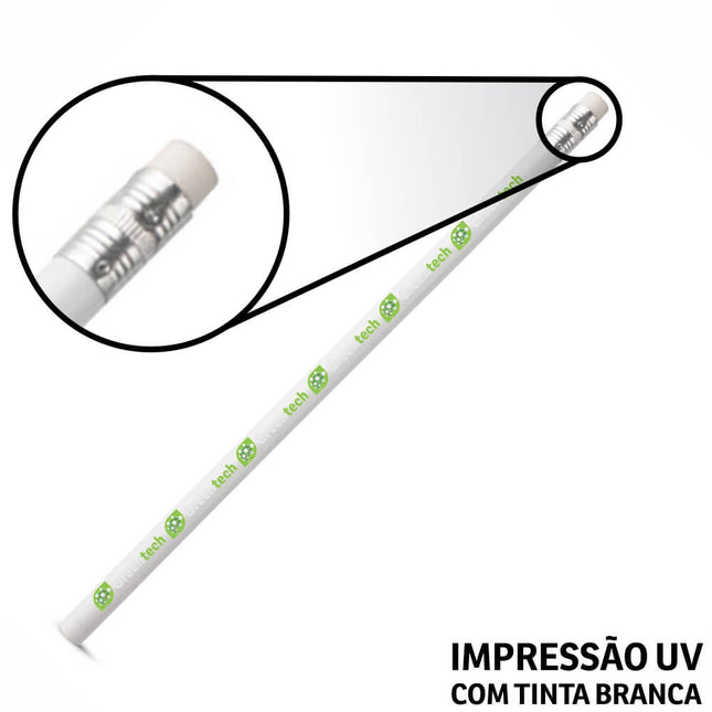 Lápis De Escrever Branco Resinado Com Borracha  4X0