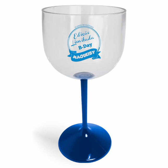 Taça De Gin 580Ml Impressão  Cristal Com Haste Colorida Azul  1X0