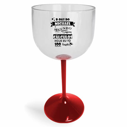 Taça De Gin 580Ml Impressão  Cristal Com Haste Colorida Vermelha  1X0