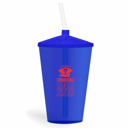Copo Twister Com Canudo 600Ml  Transparente Azul  1X0