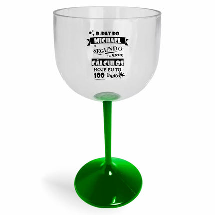 Taça De Gin 580Ml Impressão  Cristal Com Haste Colorida Verde  1X0