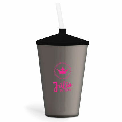 Copo Twister Com Canudo 600Ml  Transparente Fumê  1X0