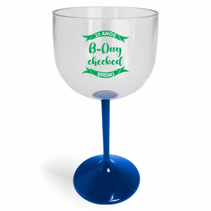Taça De Gin 580Ml Impressão  Cristal Com Haste Colorida Azul  1X0