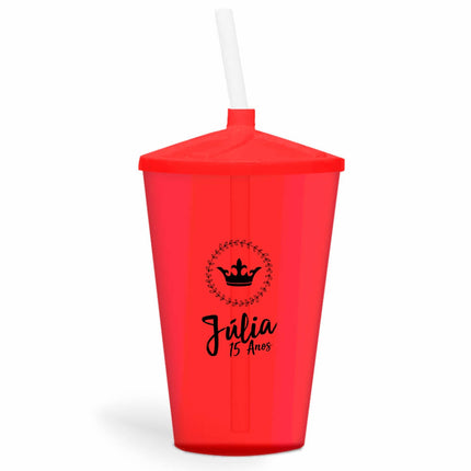 Copo Twister Com Canudo 600Ml  Transparente Vermelho  1X0