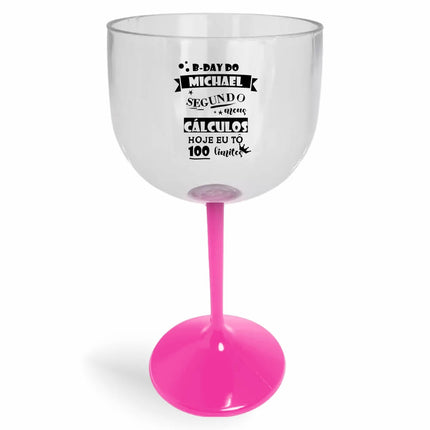 Taça De Gin 580Ml Impressão  Cristal Com Haste Colorida Rosa  1X0