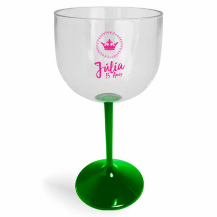Taça De Gin 580Ml Impressão  Cristal Com Haste Colorida Verde  1X0