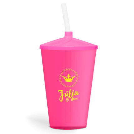 Copo Twister Com Canudo 600Ml  Transparente Rosa  1X0