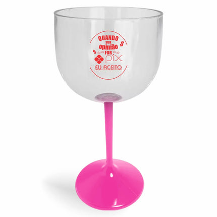 Taça De Gin 580Ml Impressão  Cristal Com Haste Colorida Rosa  1X0