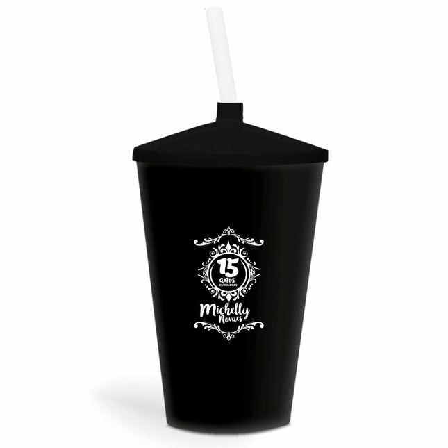 Copo Twister Com Canudo 600Ml  Leitoso Preto  1X0