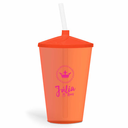 Copo Twister Com Canudo 600Ml  Transparente Laranja  1X0