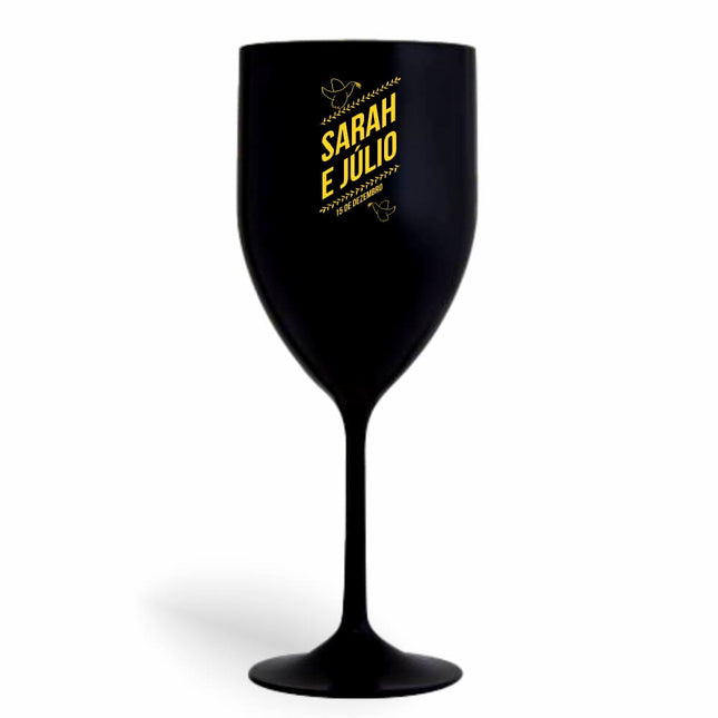 Taça De Vinho 330Ml Impressão  Leitosa Preta  1X0