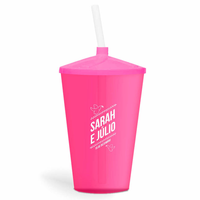 Copo Twister Com Canudo 600Ml  Transparente Rosa  1X0