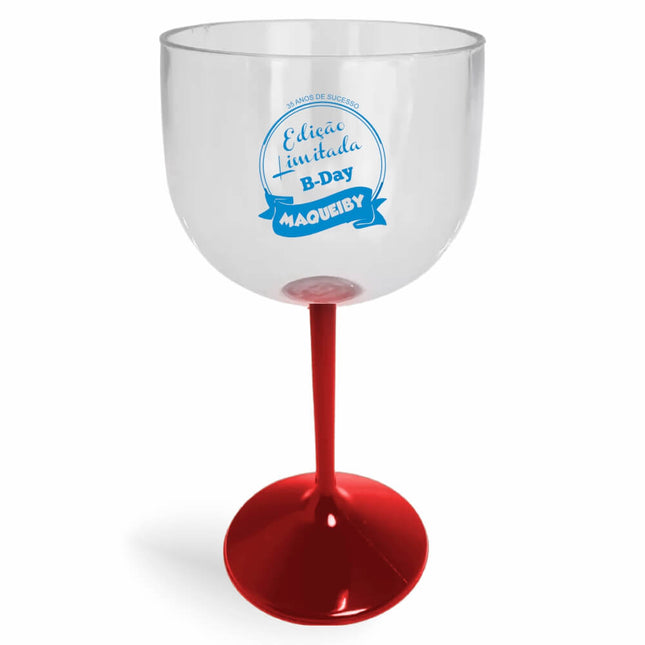 Taça De Gin 580Ml Impressão  Cristal Com Haste Colorida Vermelha  1X0