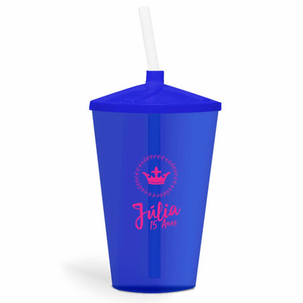 Copo Twister Com Canudo 600Ml  Transparente Azul  1X0