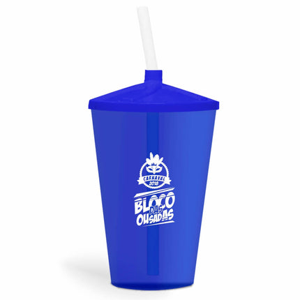Copo Twister Com Canudo 600Ml  Transparente Azul  1X0