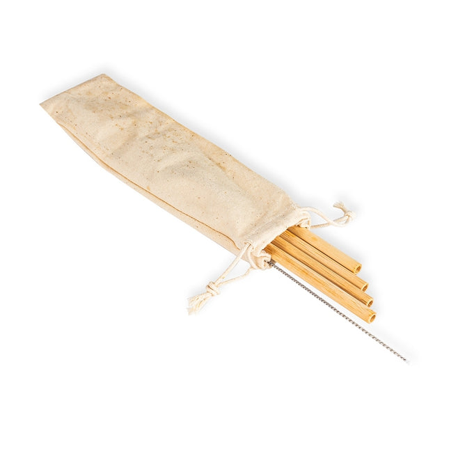 Kit Canudos De Bambu Com Escova De Limpeza