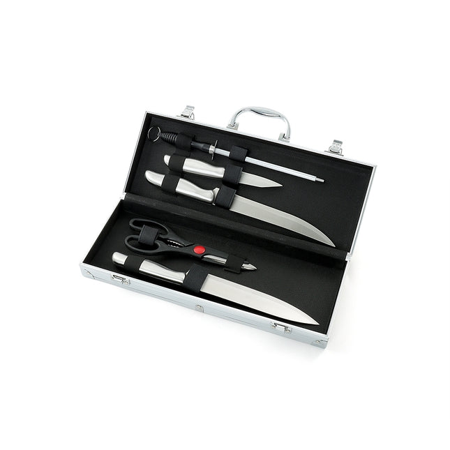 Kit Churrasco Com 5 Peças Na Maleta