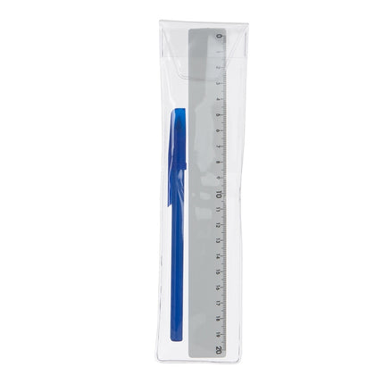 Kit Regua Plástica E Caneta Plástica Com Tampa