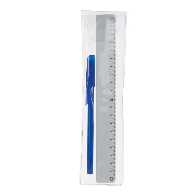 Kit Regua Plástica E Caneta Plástica Com Tampa