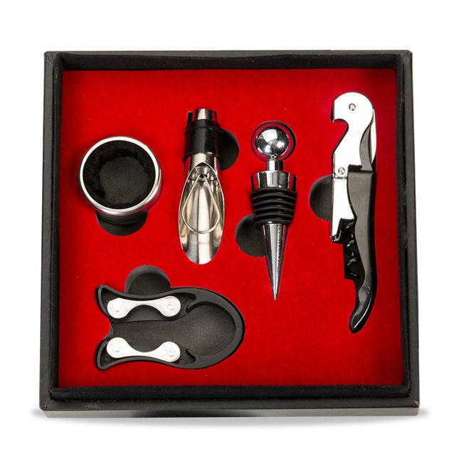 Kit Vinho  Estojo De Couro 5 Peças