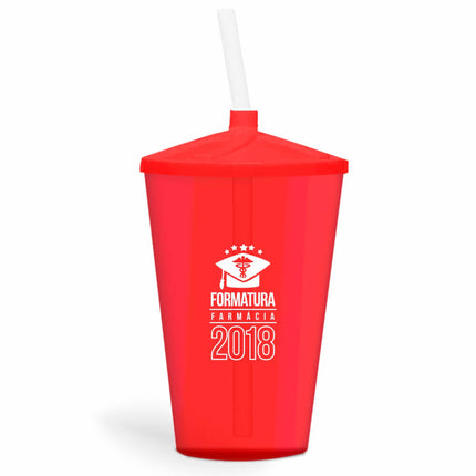Copo Twister Com Canudo 600Ml  Transparente Vermelho  1X0