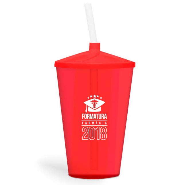 Copo Twister Com Canudo 600Ml  Transparente Vermelho  1X0